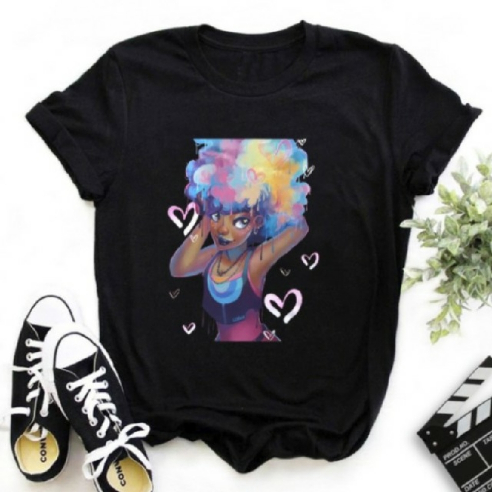 Cartoon Print Black Tee Shirt